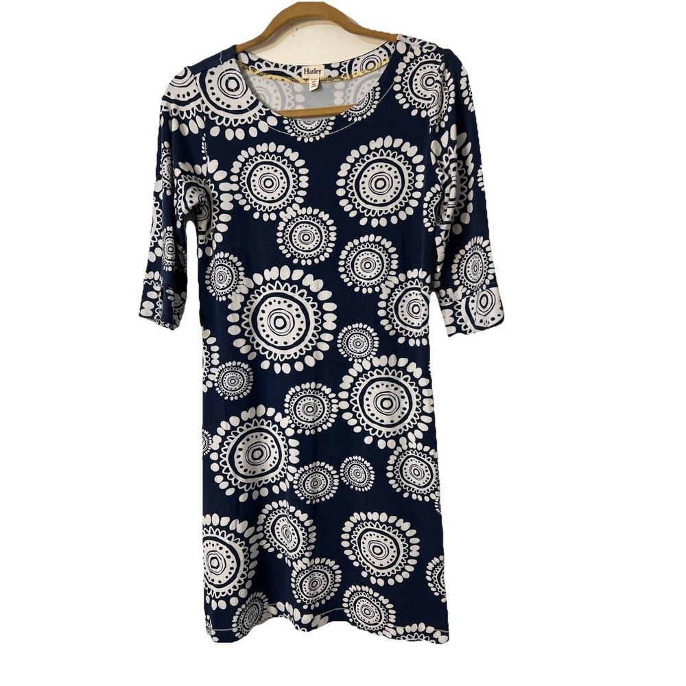 Hatley Blue Boat Neck 3/4 Sleeves Shift Dress Size Small P  Resort Vacation